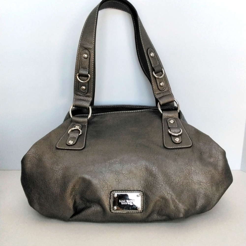 NINE WEST HOBO SHOULDER BAG IN PEWTER METALLIC WITH SILVER FITTINGS